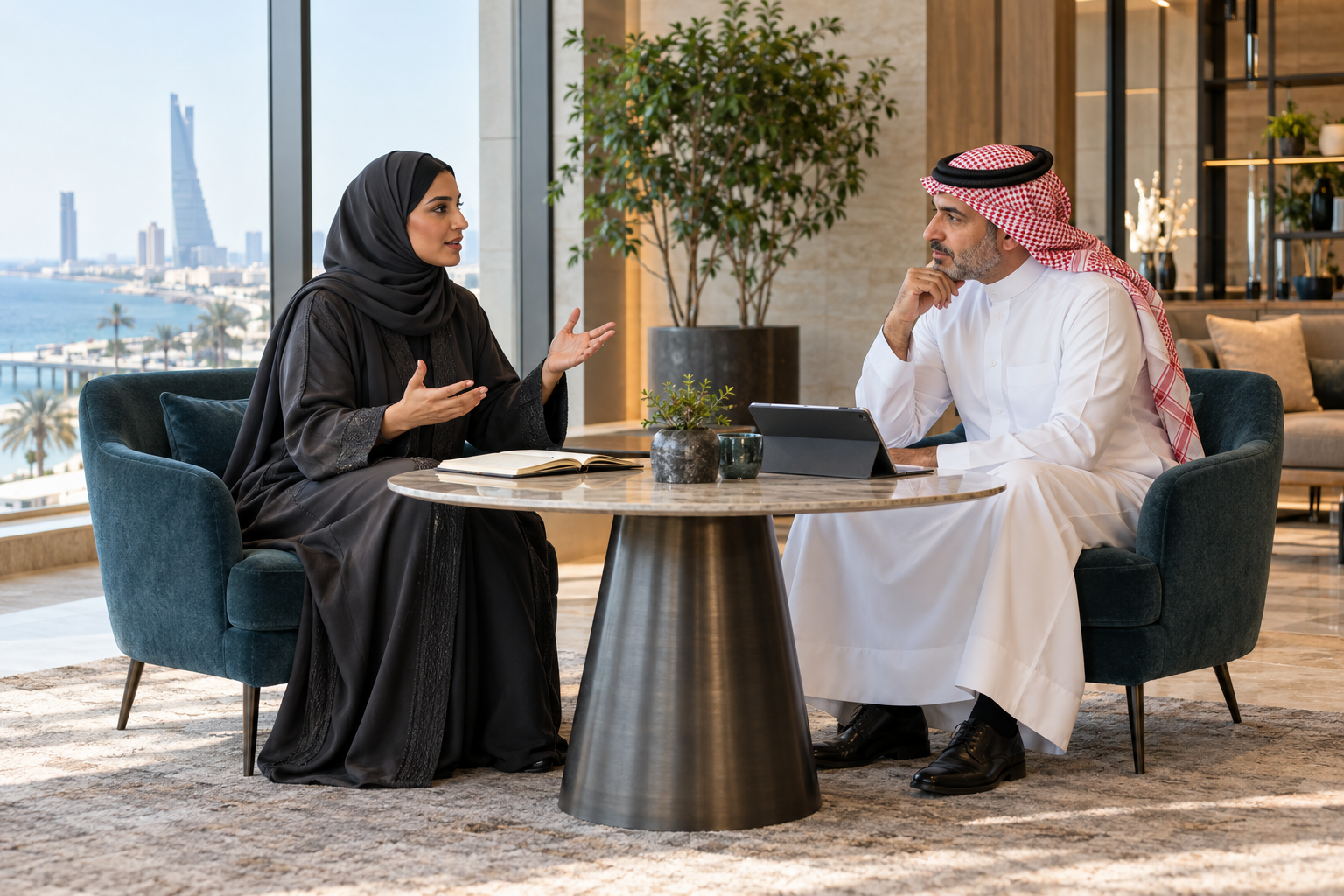 Saudi business leaders sharing perspectives